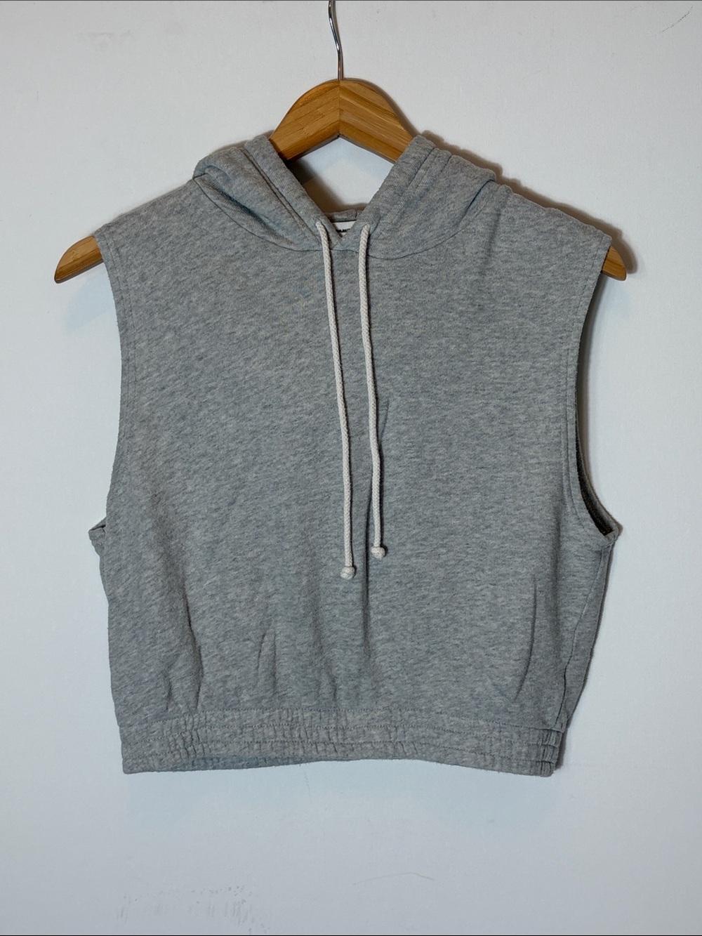 Aerie Gray Sleeveless Cropped Hoodie Size Small Pullover Drawstring
